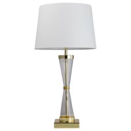 First Choice Lighting Gold Plated Table Touch Light with White Cotton Fabric Shade