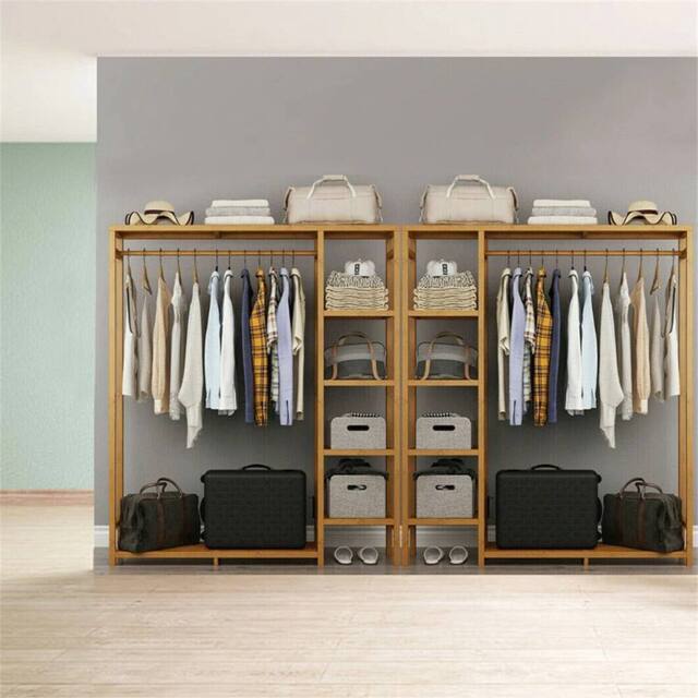 KORVIXA Bamboo Garment Rack Large Clothes Rail Rack with Shelves in Natural - image 1