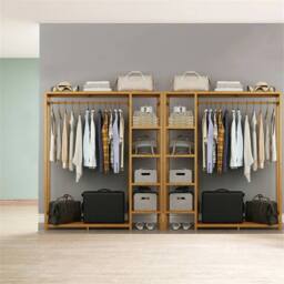 KORVIXA Bamboo Garment Rack Large Clothes Rail Rack with Shelves in Natural - thumbnail 1