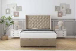 "Sloomy Dior Coniston Ottoman Bed Set With 54"" Wingback Headboard in Cream - Size: Small Single" - thumbnail 1