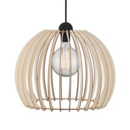 Nordlux Chino Pendant Light Brown Wood Dining Room E27 Mains 40cm