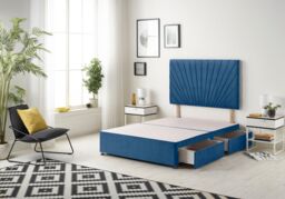 Somnior Platinum Divan Bed Base With 4 Drawers & Headboard Plush in Navy - Size: King - thumbnail 1