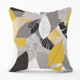 Warren Reed - Designer Grey Yellow Autumn Leaves Outdoor Cushion - Size: 60 cm x 60 cm - thumbnail 1