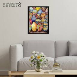 "Artery8 Glazed Ceramic Pot Vases Folk Art Framed Canvas Wall Art Print - Size: W18"" x H24""" - thumbnail 3
