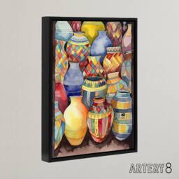 "Artery8 Glazed Ceramic Pot Vases Folk Art Framed Canvas Wall Art Print - Size: W18"" x H24""" - thumbnail 2