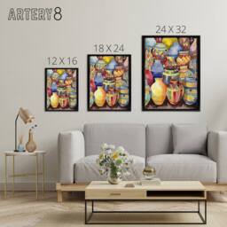 "Artery8 Glazed Ceramic Pot Vases Folk Art Framed Canvas Wall Art Print - Size: W18"" x H24""" - thumbnail 4