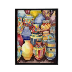 "Artery8 Glazed Ceramic Pot Vases Folk Art Framed Canvas Wall Art Print - Size: W18"" x H24""" - thumbnail 1