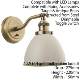 Loops Adjustable Industrial Wall Light Brass & Grey Shade Vintage Arm Lamp Fitting - thumbnail 2