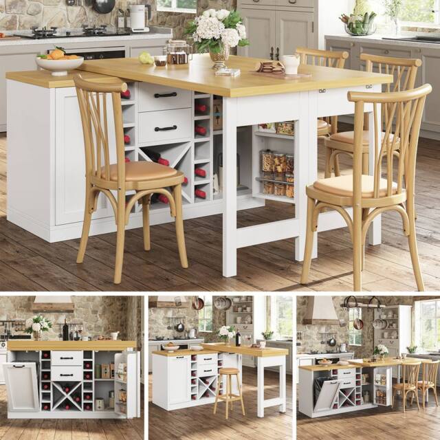 BTM Extendable Sideboard Dining Table Wine Rack Bin Storage White - image 1