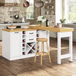 BTM Extendable Sideboard Dining Table Wine Rack Bin Storage White - thumbnail 3
