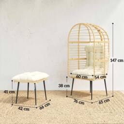 OUTSUNNY Standing Egg Chair Lounge Chair with Footstool, Cushion, Beige - thumbnail 3