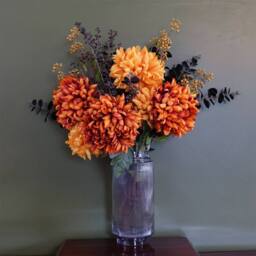 Leaf 65cm Artificial Orange & Black Flower Arrangement Glass Vase