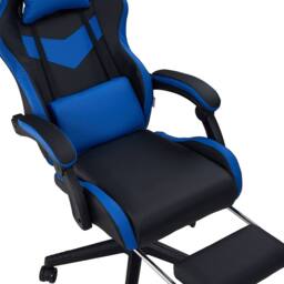 Living and Home High Back Gaming Chair with Massage Lumbar Support & Footrest in Blue - thumbnail 6