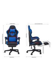 Living and Home High Back Gaming Chair with Massage Lumbar Support & Footrest in Blue - thumbnail 8