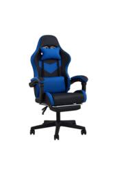 Living and Home High Back Gaming Chair with Massage Lumbar Support & Footrest in Blue - thumbnail 2