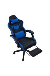 Living and Home High Back Gaming Chair with Massage Lumbar Support & Footrest in Blue - thumbnail 3