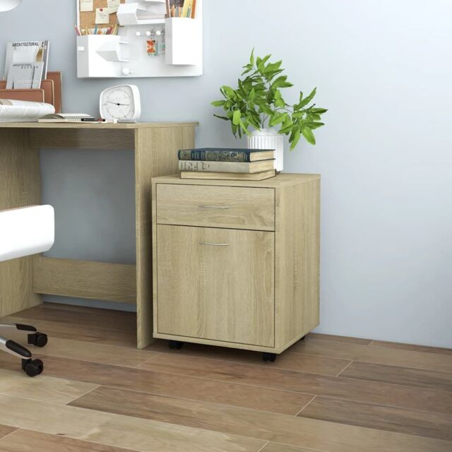 Berkfield Home Rolling Cabinet Sonoma Oak 45x38x54 cm Engineered Wood in Brown - Size: 45 x 38 x 54 cm - image 1