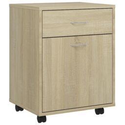 Berkfield Home Rolling Cabinet Sonoma Oak 45x38x54 cm Engineered Wood in Brown - Size: 45 x 38 x 54 cm - thumbnail 2