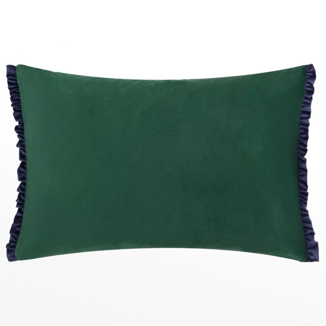 Wylder Tilly Velvet Frill Reversible Cushion in Bottle Green - Size: 40 cm x 60 cm - image 1