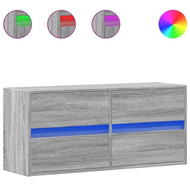 Berkfield Home TV Wall Cabinet with LED Lights Grey Sonoma 100x31x45 cm - Size: 100 x 31 x 45 cm - image 1