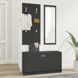 Berkfield Home 3-in-1 Shoe Cabinet Set Black Engineered Wood - thumbnail 3