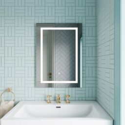 Balterley Rectangular LED Framed Touch Mirror with Demister, 700x500mm - Chrome in Silver - thumbnail 2
