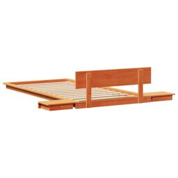 Berkfield Home Floor Bed Frame with Bedside Tables Wax Brown 75x190cm Solid Wood - Size: 75x190 cm - thumbnail 7