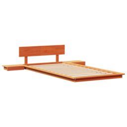Berkfield Home Floor Bed Frame with Bedside Tables Wax Brown 75x190cm Solid Wood - Size: 75x190 cm - thumbnail 2