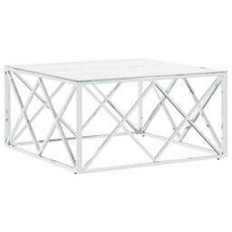Berkfield Home Coffee Table Silver 80x80x40 cm Stainless Steel & Glass - Size: 80 x 80 x 40 cm