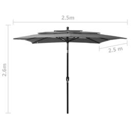 Berkfield Home Harmful 3-Tier Parasol with Aluminium Pole Anthracite 2.5x2.5 m in Dark Grey - thumbnail 8