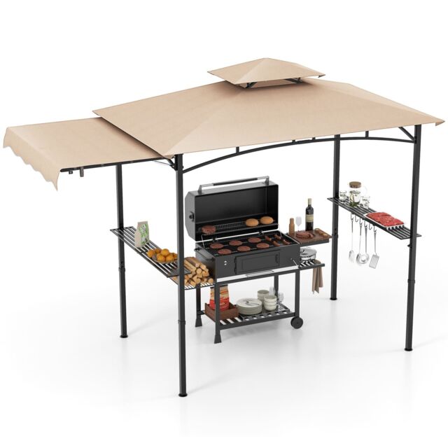 Costway 318x153cm Grill Gazebo Outdoor Barbecue Canopy Tent w/Side Awning in Beige - Size: 318x153 cm - image 1
