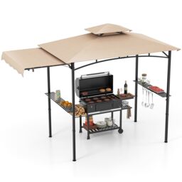 Costway 318x153cm Grill Gazebo Outdoor Barbecue Canopy Tent w/Side Awning in Beige - Size: 318x153 cm - thumbnail 1
