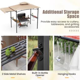 Costway 318x153cm Grill Gazebo Outdoor Barbecue Canopy Tent w/Side Awning in Beige - Size: 318x153 cm - thumbnail 8