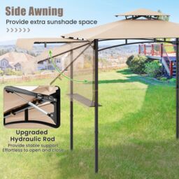 Costway 318x153cm Grill Gazebo Outdoor Barbecue Canopy Tent w/Side Awning in Beige - Size: 318x153 cm - thumbnail 7