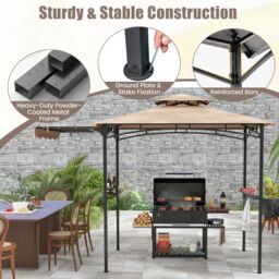 Costway 318x153cm Grill Gazebo Outdoor Barbecue Canopy Tent w/Side Awning in Beige - Size: 318x153 cm - thumbnail 9