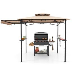 Costway 318x153cm Grill Gazebo Outdoor Barbecue Canopy Tent w/Side Awning in Beige - Size: 318x153 cm - thumbnail 4