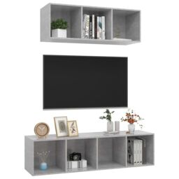 Berkfield Home 2 Piece TV Cabinet Set Concrete Grey Engineered Wood - thumbnail 3