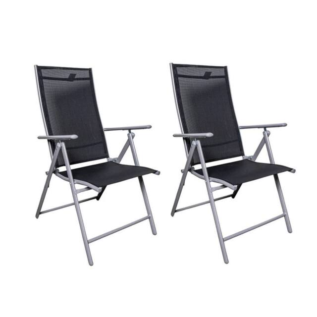 Nordara 2 x Multi Position High Back Reclining Garden Folding Chair in Black - Size: 100 cm x 60 cm - image 1
