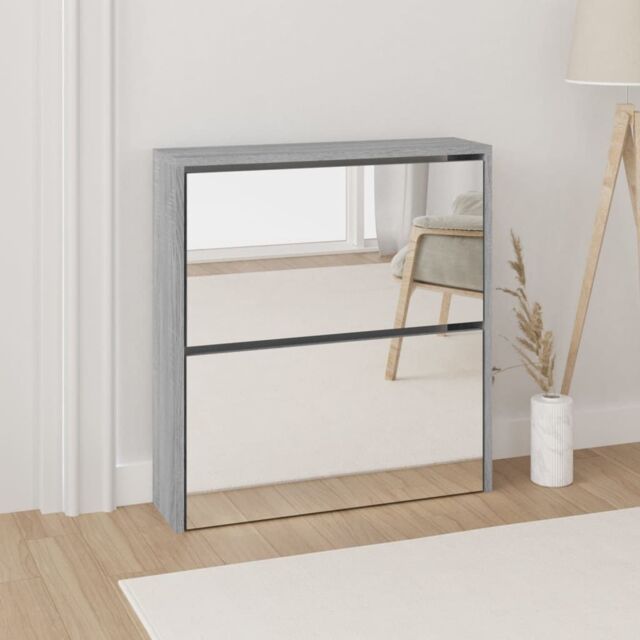 Berkfield Home Shoe Cabinet with Mirror 2-Layer Grey Sonoma 63x17x67 cm - Size: 63 x 17 x 67 cm - image 1