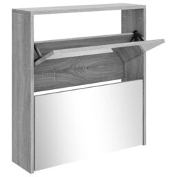 Berkfield Home Shoe Cabinet with Mirror 2-Layer Grey Sonoma 63x17x67 cm - Size: 63 x 17 x 67 cm - thumbnail 2