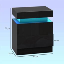 SPETLEK High Gloss Bedside Table with LED Light & 2 Drawers, Set of 2, Black - Size: 0.6m2 - thumbnail 2