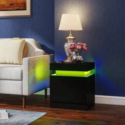 SPETLEK High Gloss Bedside Table with LED Light & 2 Drawers, Set of 2, Black - Size: 0.6m2 - thumbnail 7