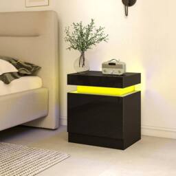 SPETLEK High Gloss Bedside Table with LED Light & 2 Drawers, Set of 2, Black - Size: 0.6m2 - thumbnail 6