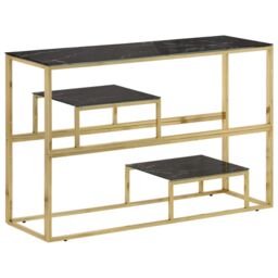Berkfield Home Console Table Gold Stainless Steel & Tempered Glass - thumbnail 2
