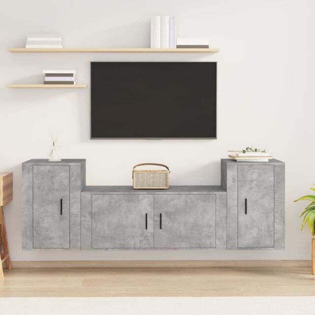 Berkfield Home 3 Piece TV Cabinet Set Concrete Grey Engineered Wood - image 1