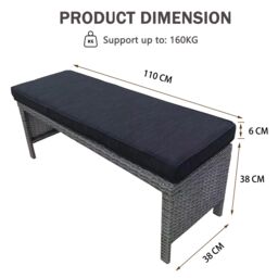 FURNITURE ONE Patio Rattan Bench Seat in Mid Grey - thumbnail 3