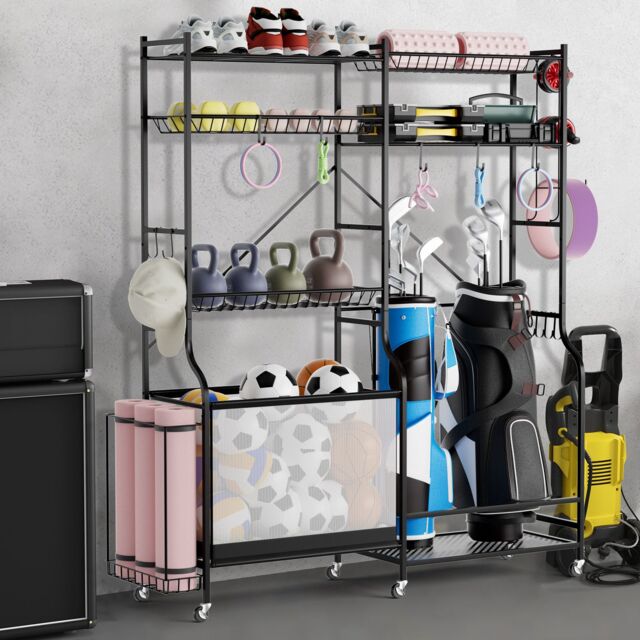 Costway Sports Equipment Organizer Metal Ball Storage Rack Golf Bag Holder in Black - image 1