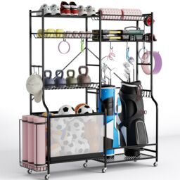Costway Sports Equipment Organizer Metal Ball Storage Rack Golf Bag Holder in Black - thumbnail 5