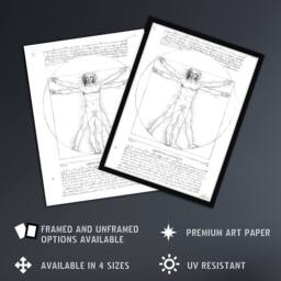"Artery8 Vitruvian Man Black & White da Vinci Vintage Wall Art Print Poster - Size: W12"" x H16""" - thumbnail 2