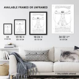 "Artery8 Vitruvian Man Black & White da Vinci Vintage Wall Art Print Poster - Size: W12"" x H16""" - thumbnail 3